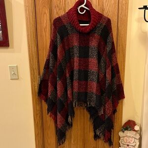 Cozy Red and Black Plaid Poncho
